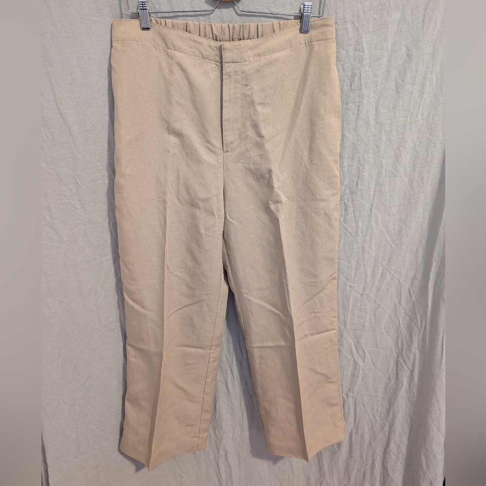 Banana Republic Pants 2024 Womens Large Wide Leg Relaxed Tencel Linen Khaki Tan